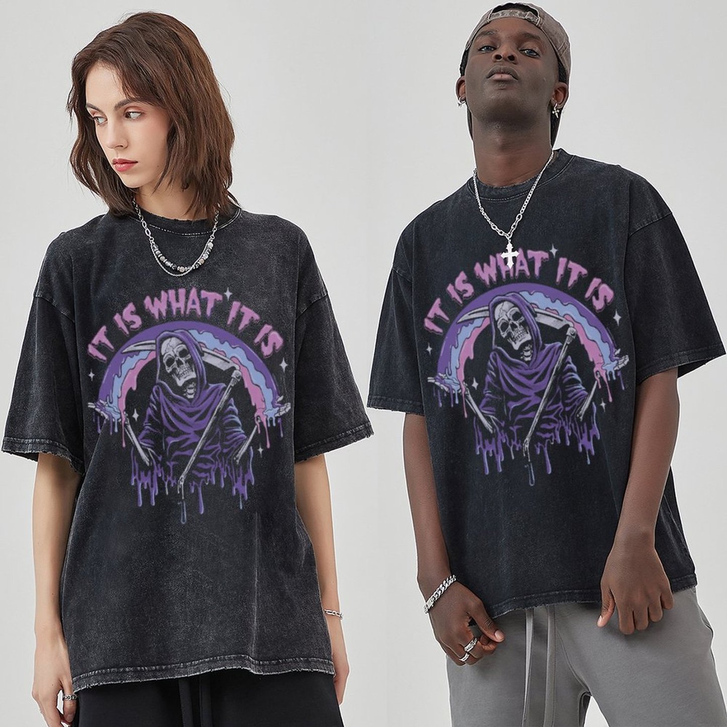 It Is What It Is Unisex Vintage Solid Wash Denim T-Shirts🔥Buy 4 get 5th 50%OFF🔥