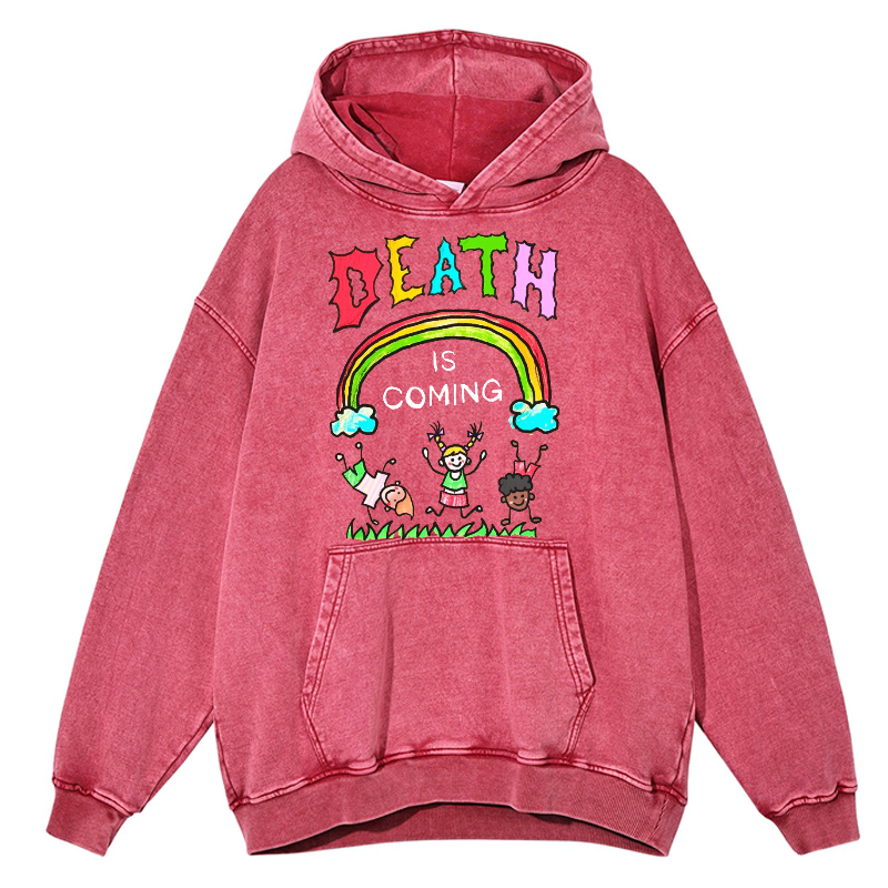 Death Is Coming Unisex Printed Casual Washed Hoodie Sweatshirt-Print-cool