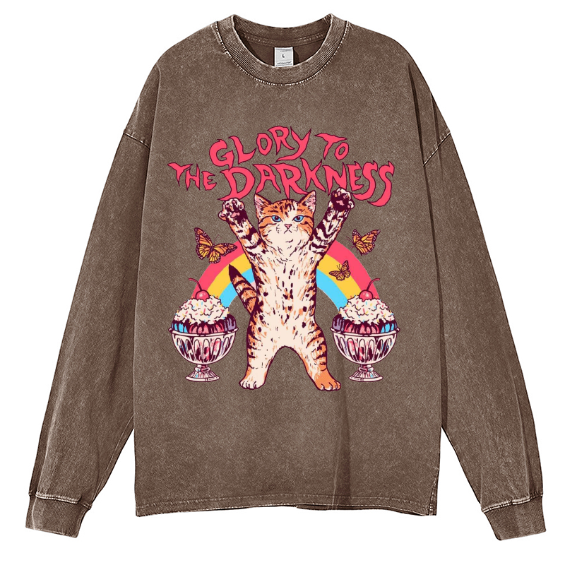 Darkness Unisex Washed Printed Round Neck Long Sleeve T-Shirt-Print-cool