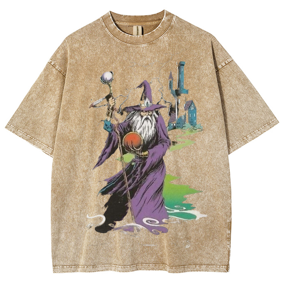 Wizard & Tower Unisex Printed Retro Washed Short Sleeved T-Shirt-Print-cool