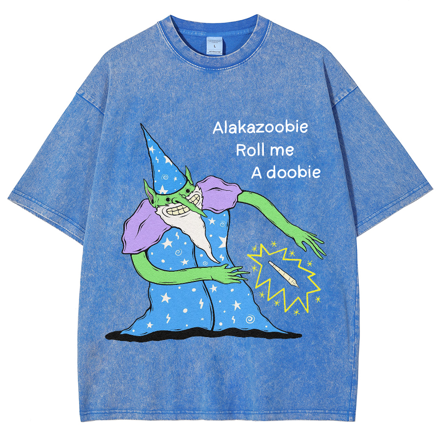 Roll Me Unisex Oversized Print Vintage Wash Denim T-Shirt