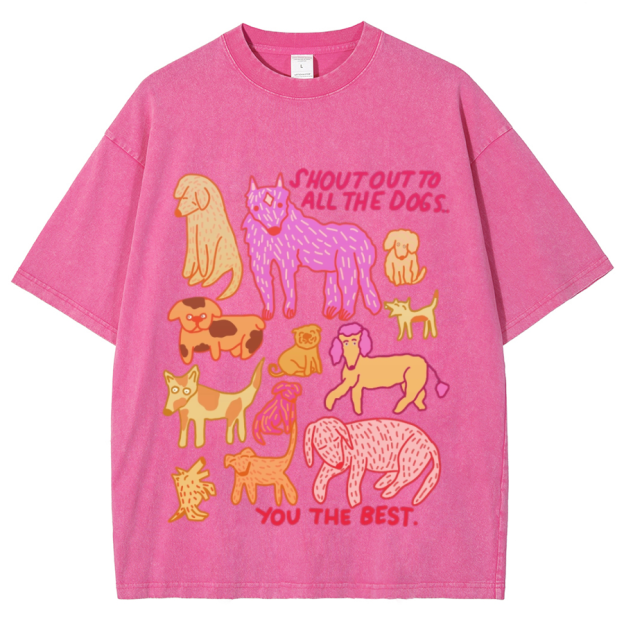 Shout Out To All The Dogs Unisex Oversized Print Vintage Wash Denim T-Shirt
