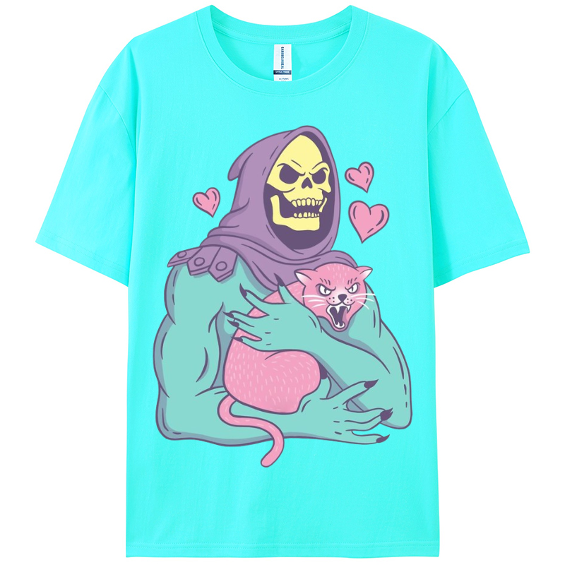 Funny Skull Cat Women Round Neck Casual Short Sleeve T-Shirt