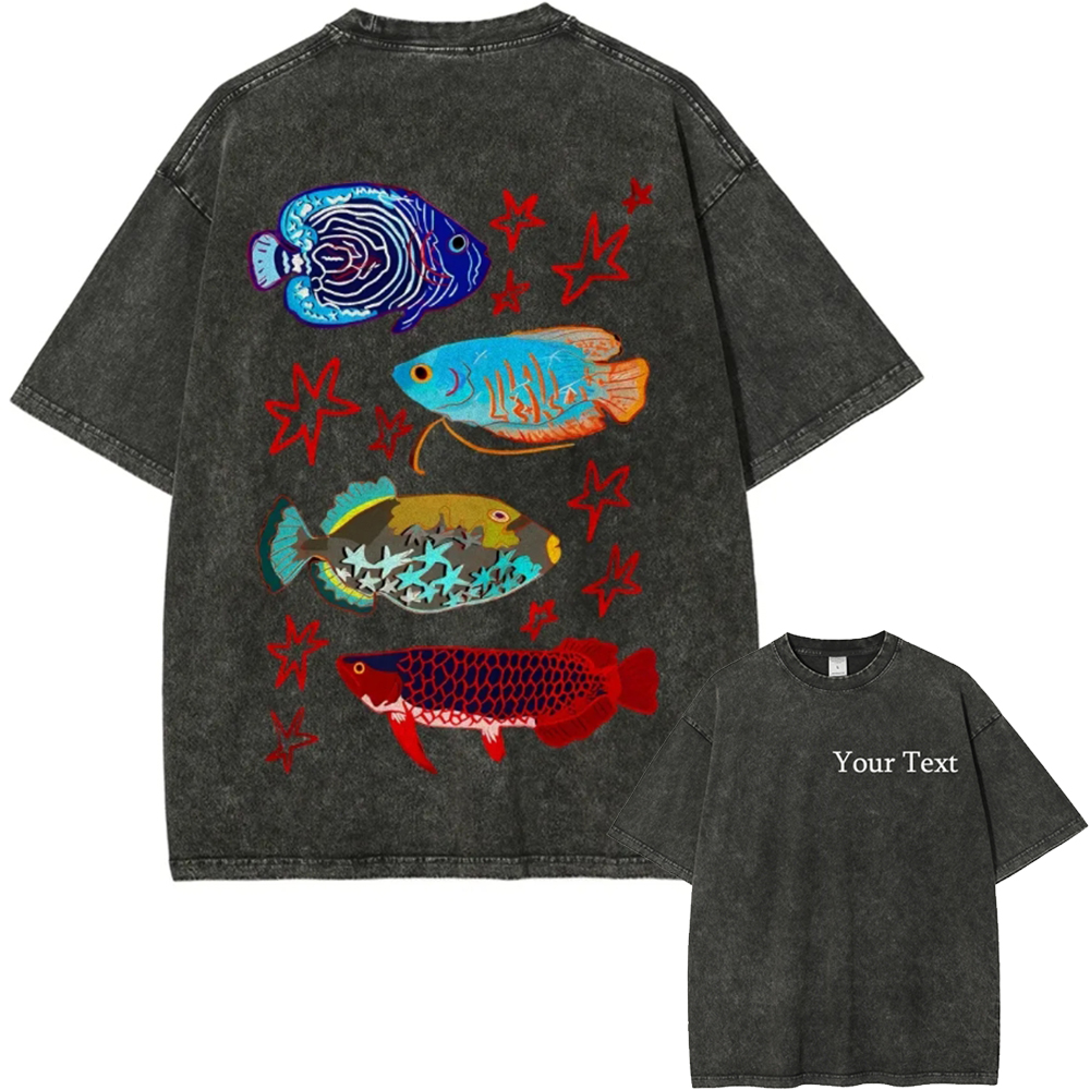 Cute Colorful Fish Customized Unisex Fit Washed T-Shirt