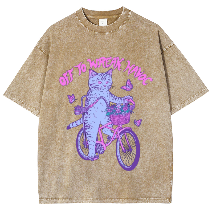 Off To Wreak Havoc Unisex Oversized Print Vintage Wash Denim T-Shirt