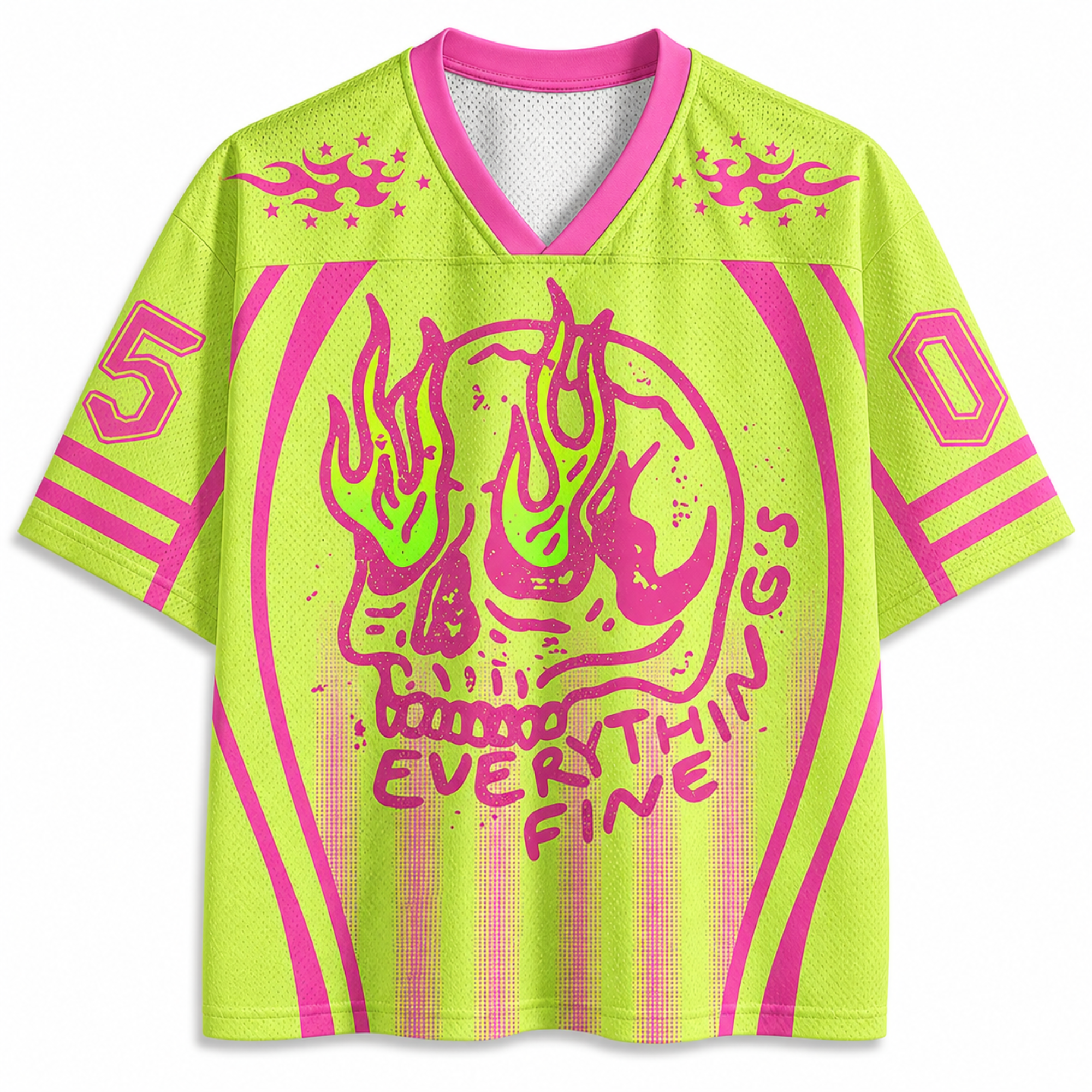 Chaotic Club Everything Is Fine Skull Neon Summer Mesh Jersey