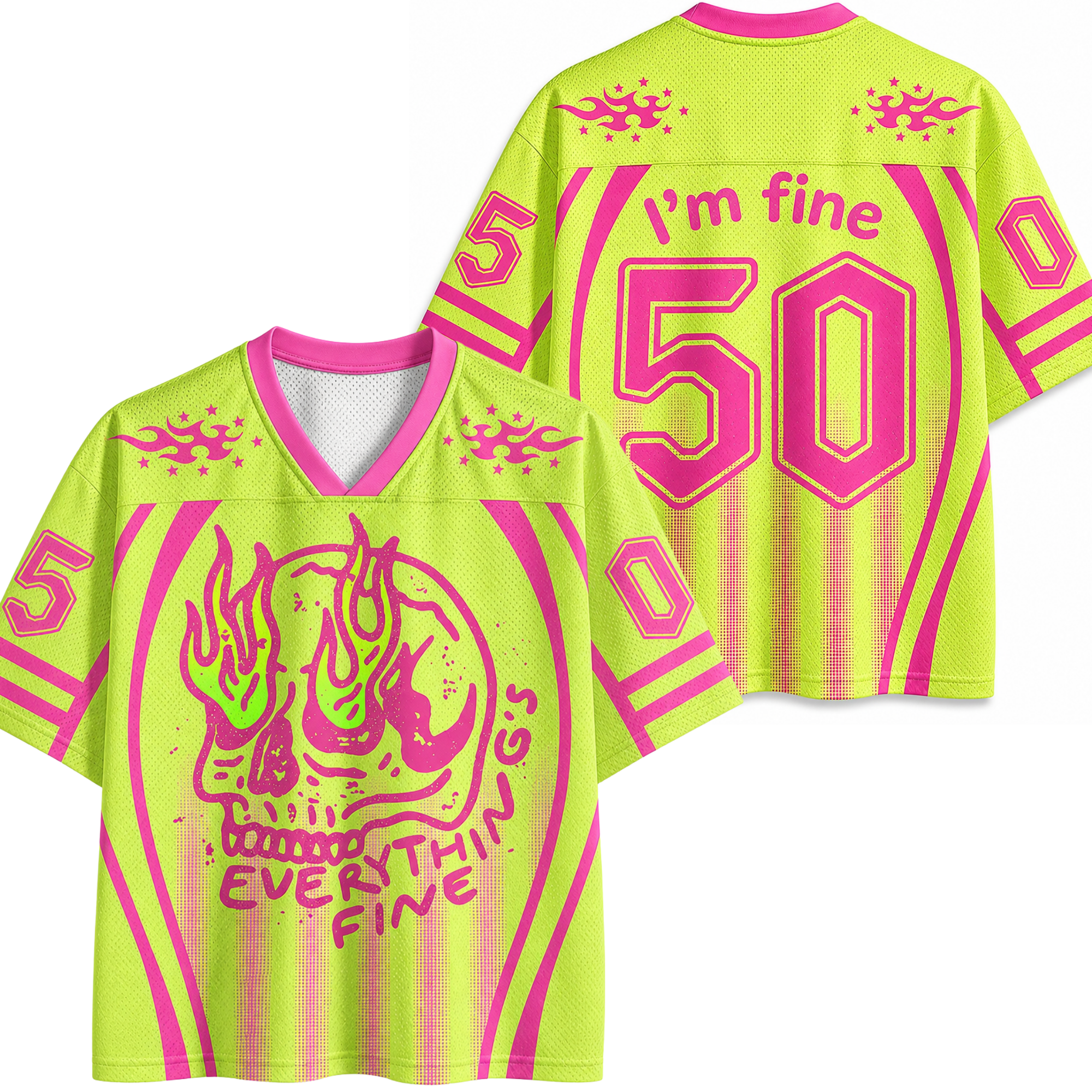 Chaotic Club Everything Is Fine Skull Neon Summer Mesh Jersey