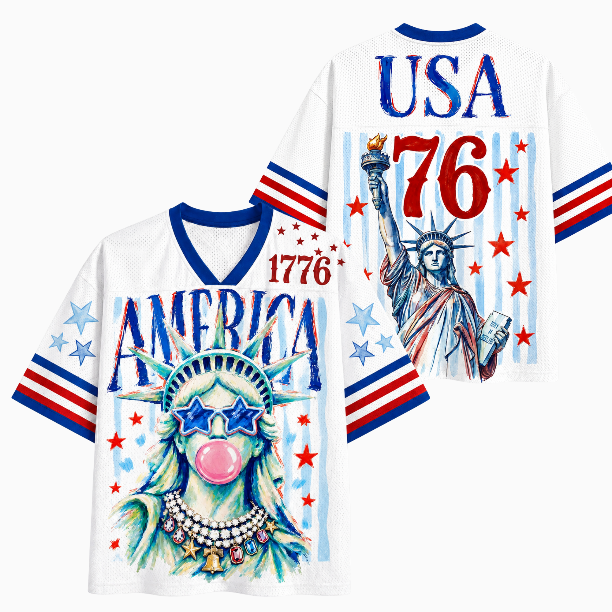 Chaotic Club Preppy Brushstroke Statue of Liberty Blowing Bubble Mesh Jersey