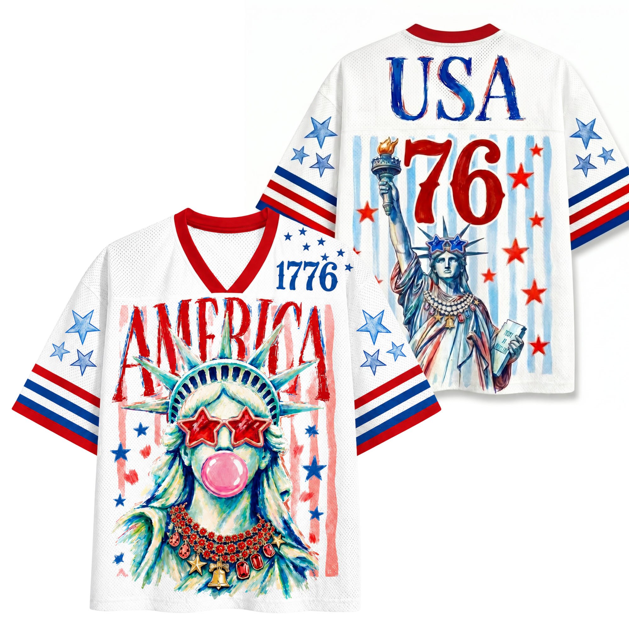 Chaotic Club Preppy Brushstroke Statue of Liberty Blowing Bubble Mesh Jersey