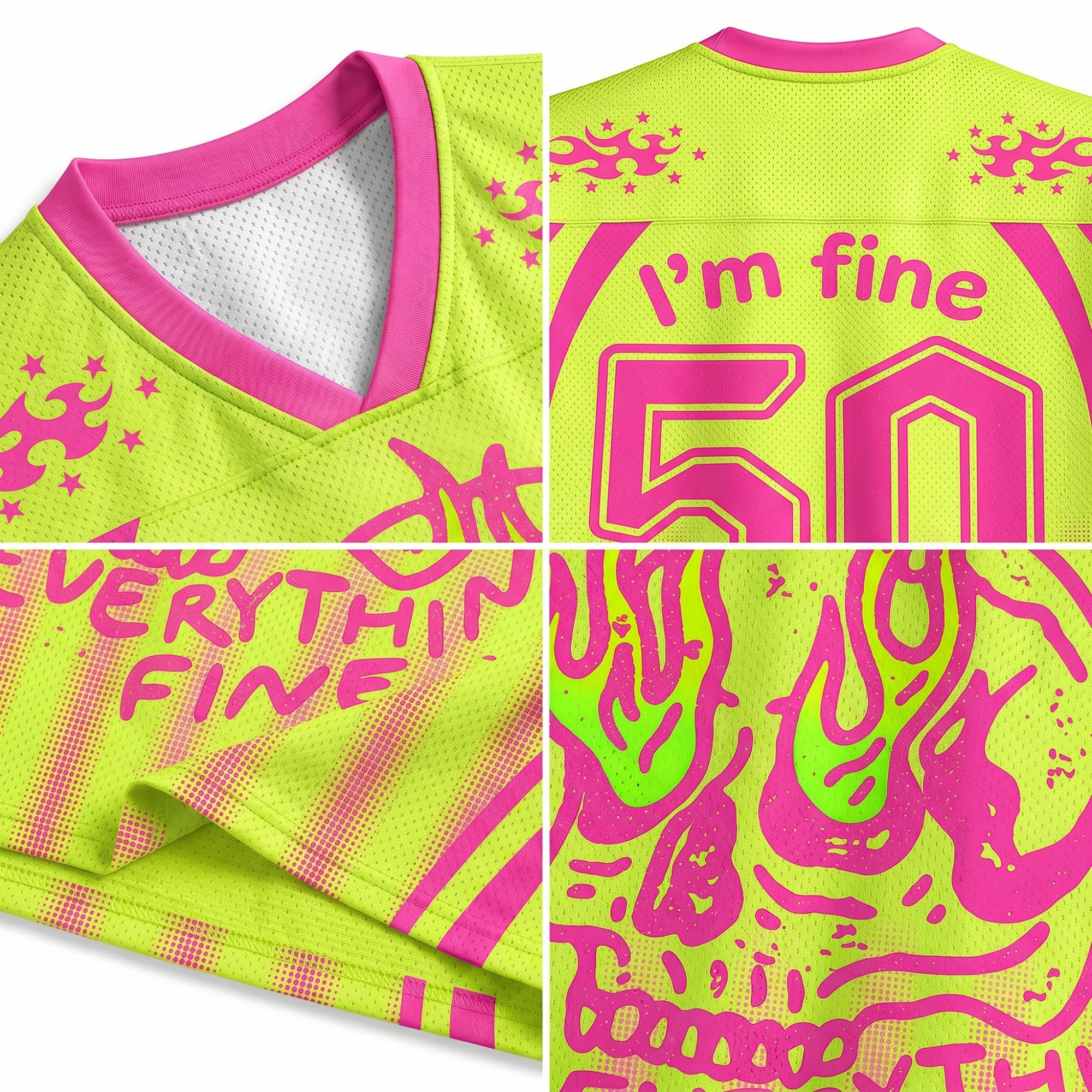 Chaotic Club Everything Is Fine Skull Neon Summer Mesh Jersey