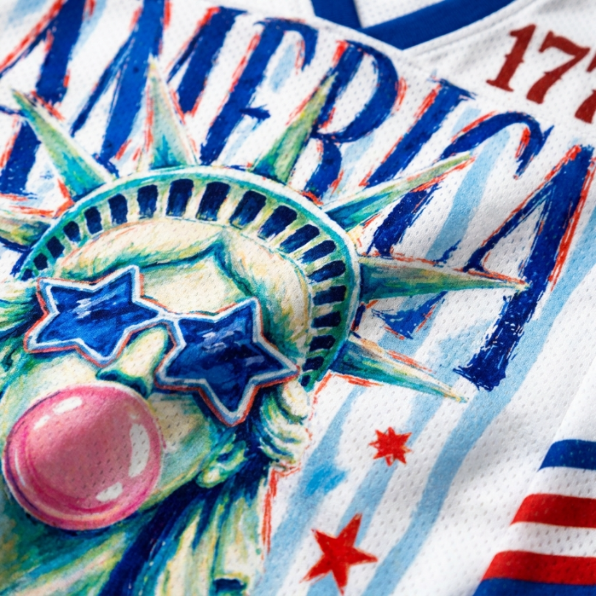 Chaotic Club Preppy Brushstroke Statue of Liberty Blowing Bubble Mesh Jersey