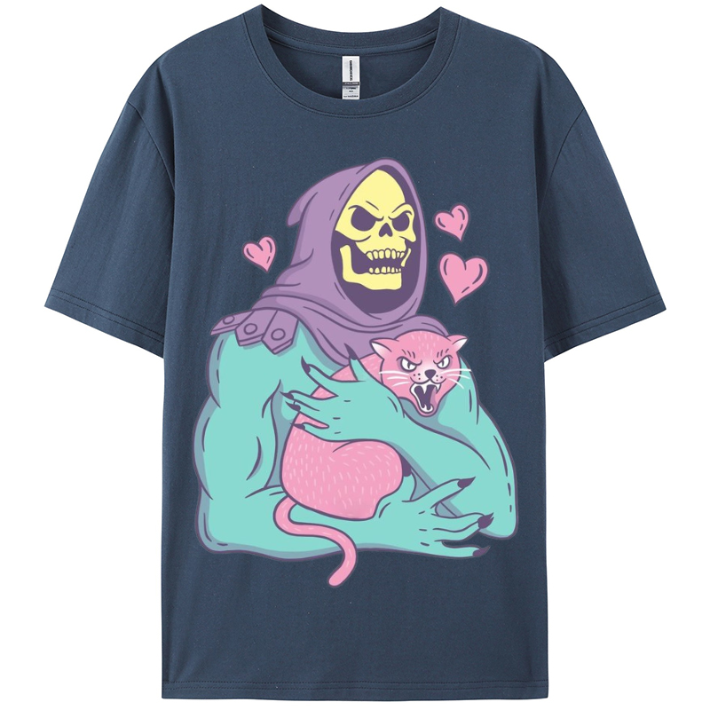 Funny Skull Cat Women Round Neck Casual Short Sleeve T-Shirt