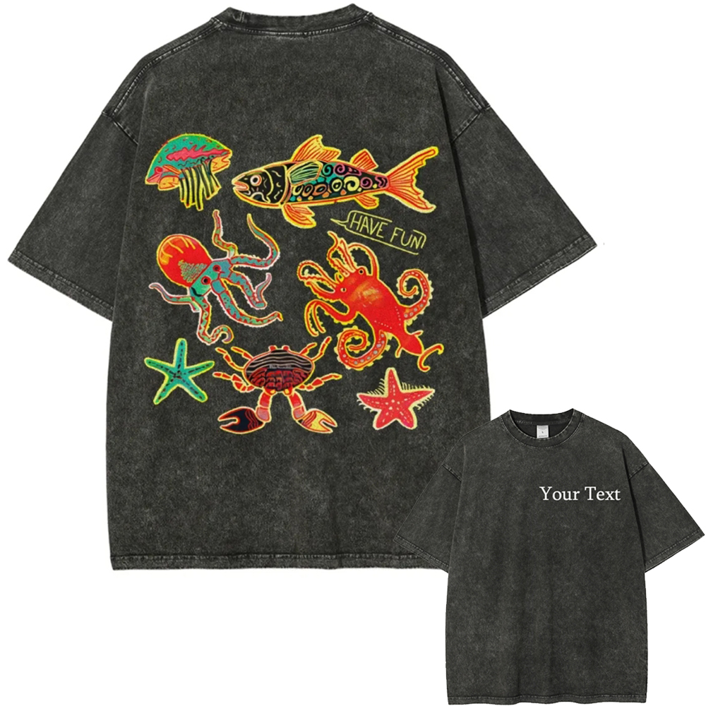 Have Fun Fish Customized Unisex Fit Washed T-Shirt