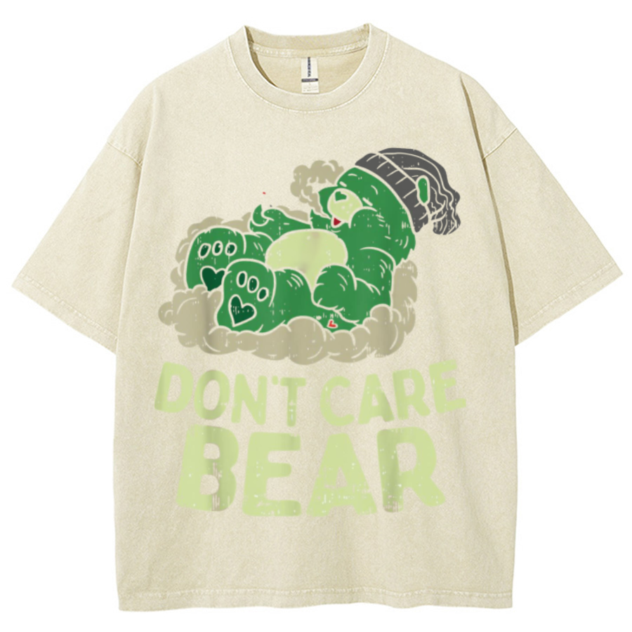 Bear Smoking Unisex Printed Retro Washed Short Sleeved T-Shirt-Print-cool