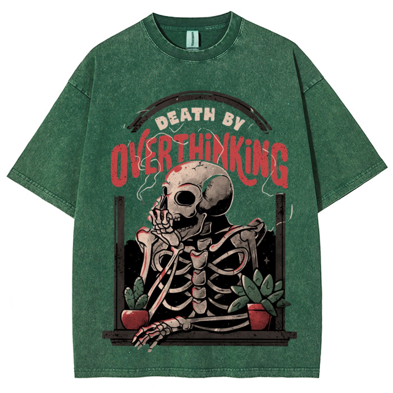 Death Skull Unisex Vintage Solid Wash Denim T-Shirts