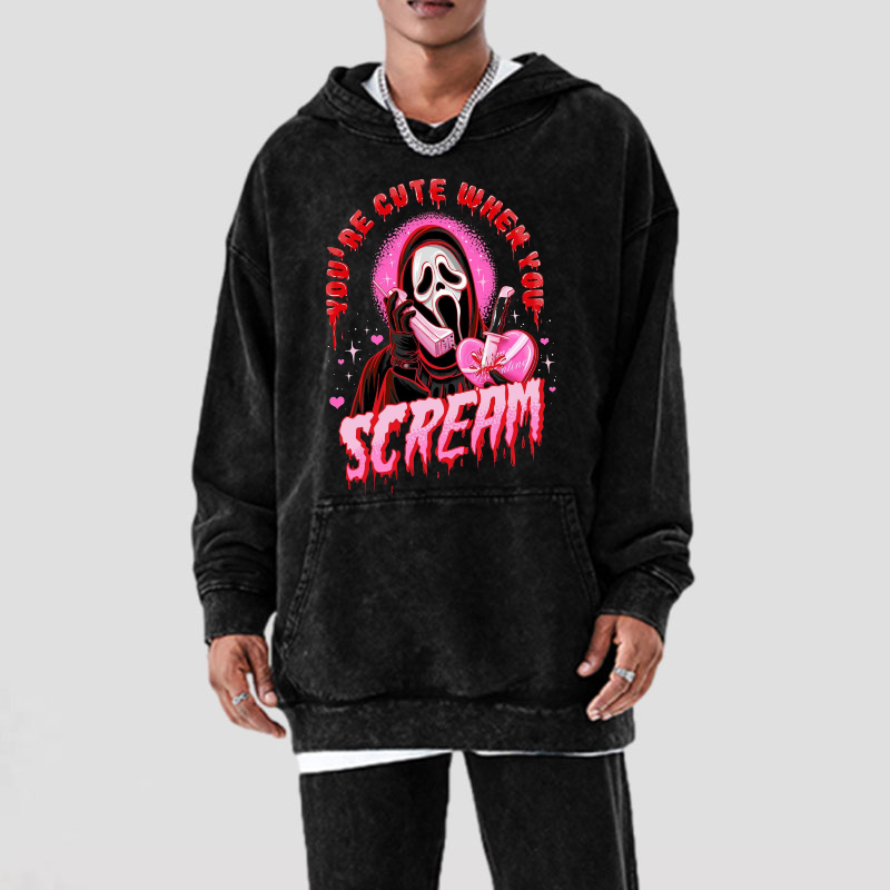 Cute Scream Unisex Printed Casual Washed Hoodie Sweatshirt-Print-cool
