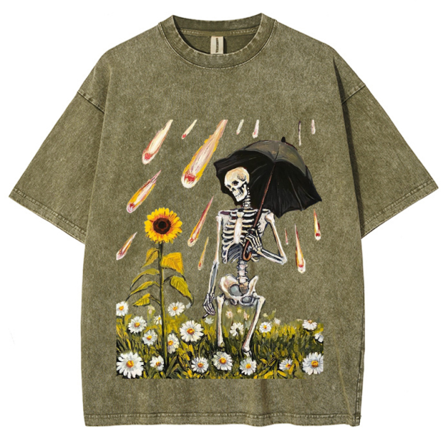 Sunflower Skull Unisex Vintage Wash Denim T-Shirts[💥Buy 4 get 5th 50%OFF]
