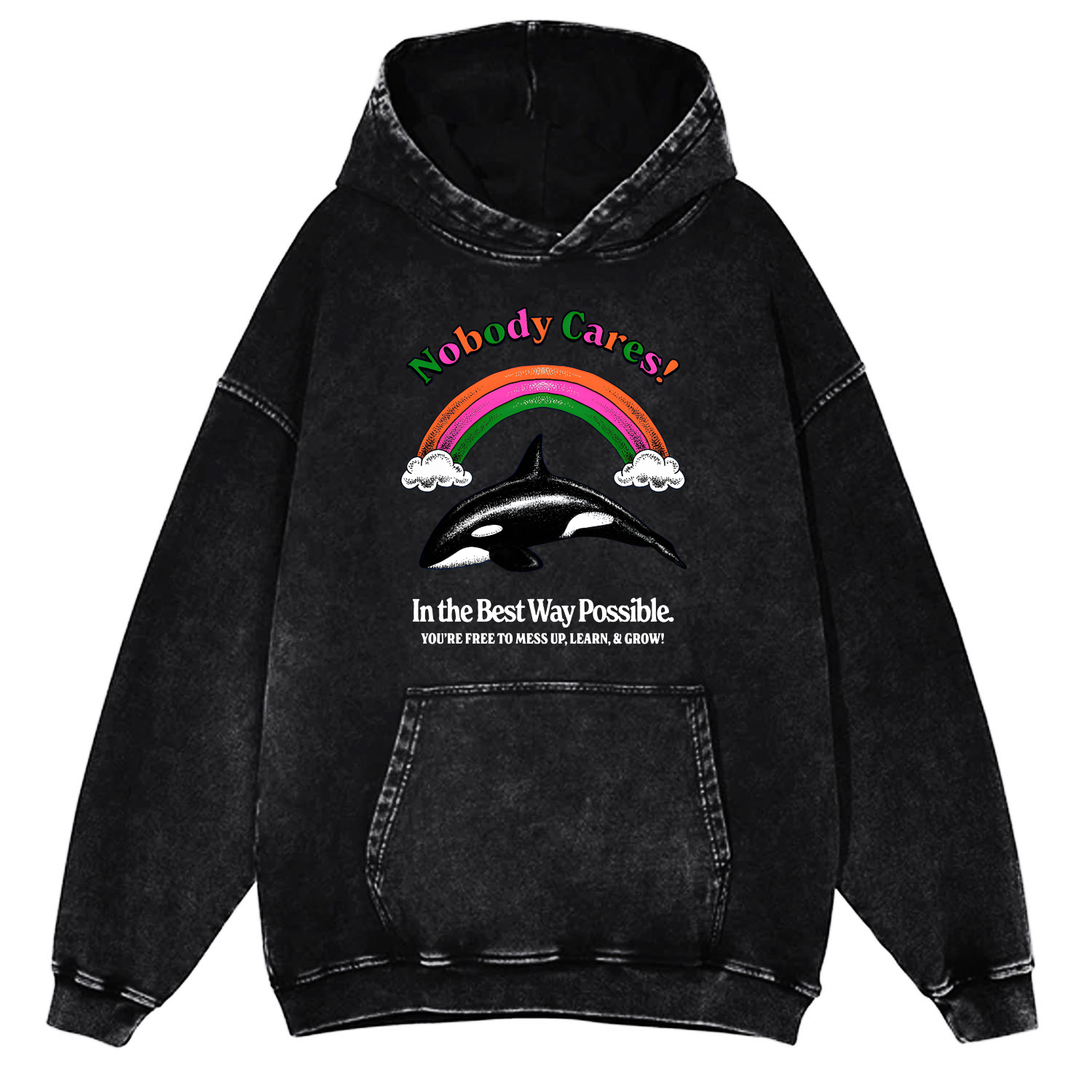 Nobody Cares Unisex Printed Casual Washed Hoodie Sweatshirt