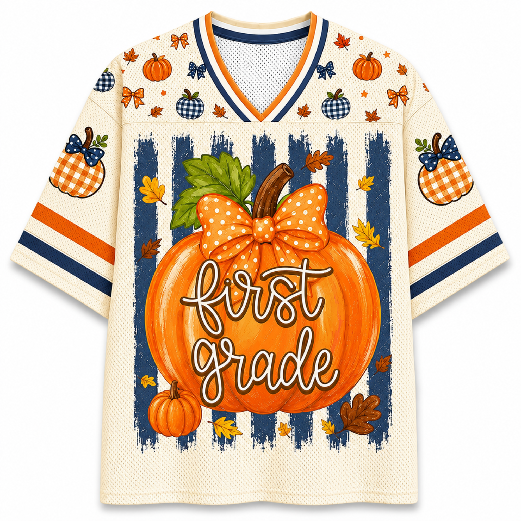Chaotic Club Fall Back To School Striped Teacher Pumpkin Mesh Jersey