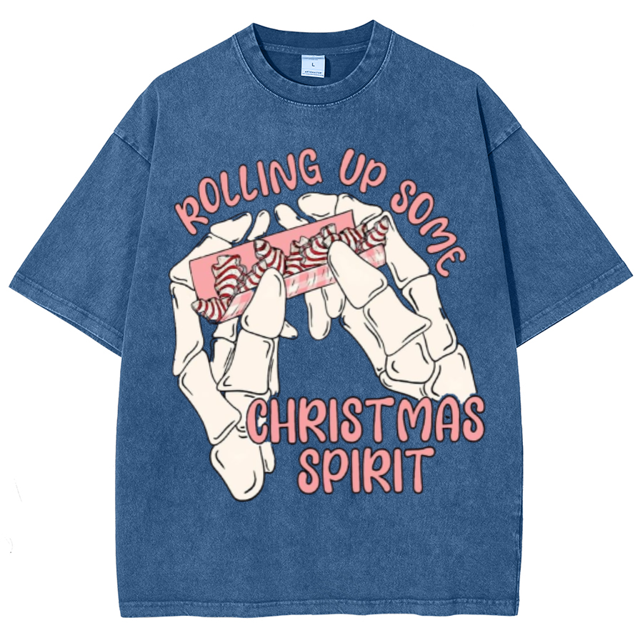 Rolling Up Unisex Oversized Print Vintage Wash Denim T-Shirt-Print-cool