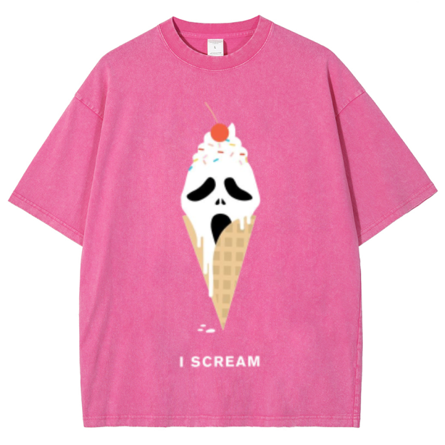Iscream Unisex Oversized Print Vintage Wash Denim T-Shirt