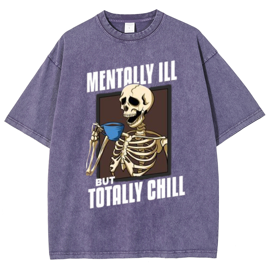 Totally Chill Unisex Oversized Print Vintage Wash Denim T-Shirt-Print-cool