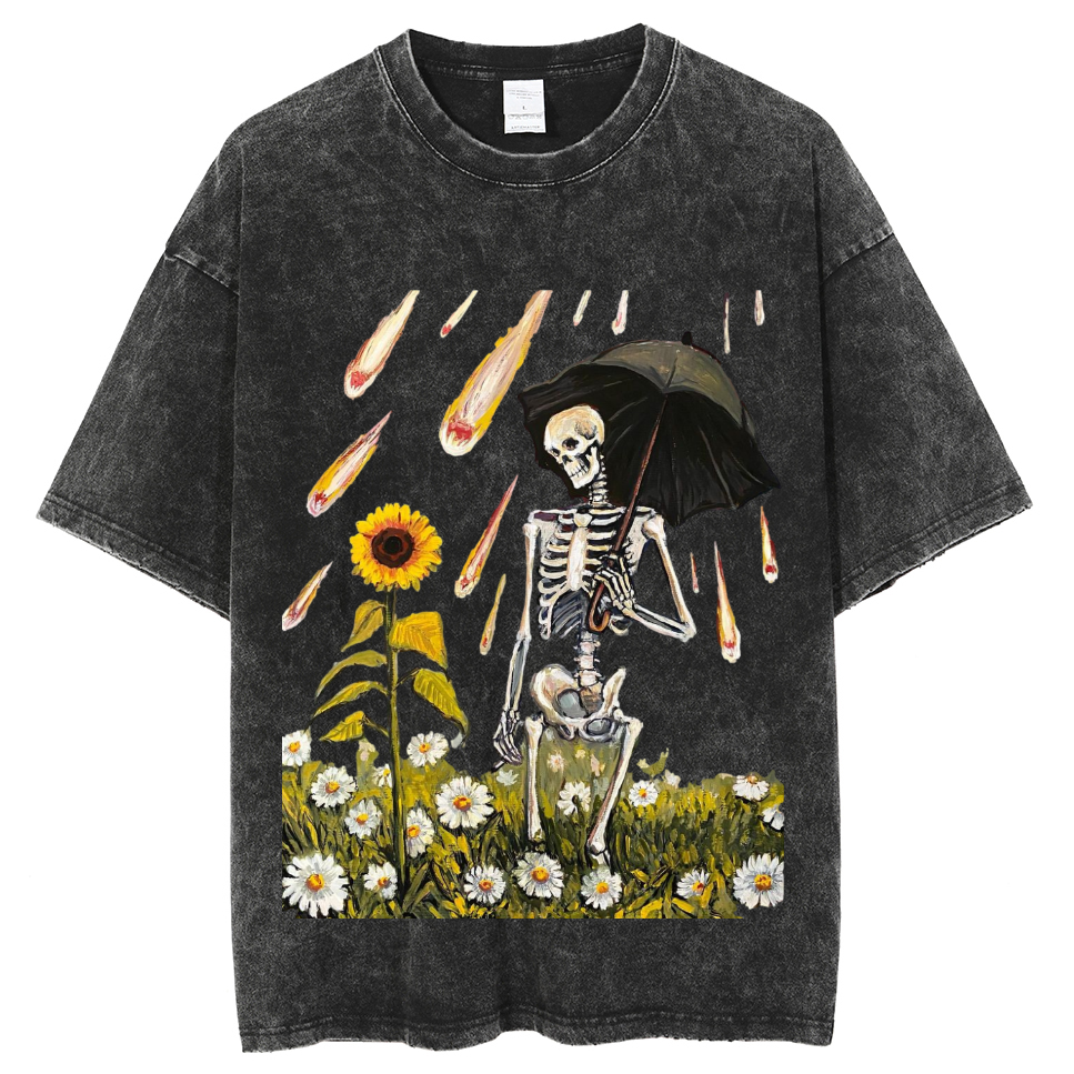 Sunflower Skull Unisex Vintage Wash Denim T-Shirts[💥Buy 4 get 5th 50%OFF]