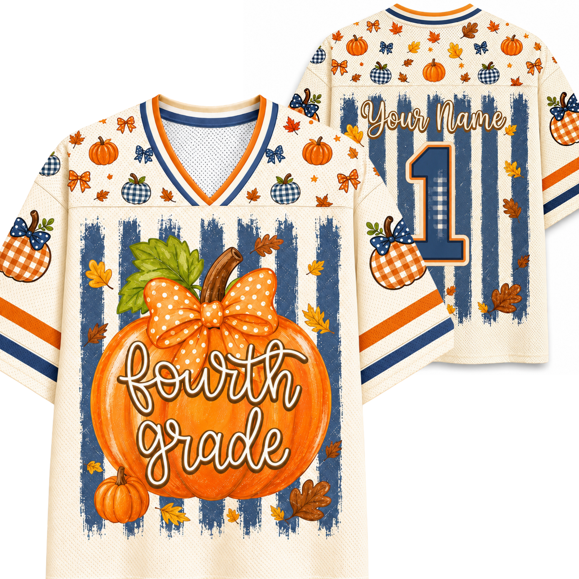 Chaotic Club Fall Back To School Striped Teacher Pumpkin Mesh Jersey