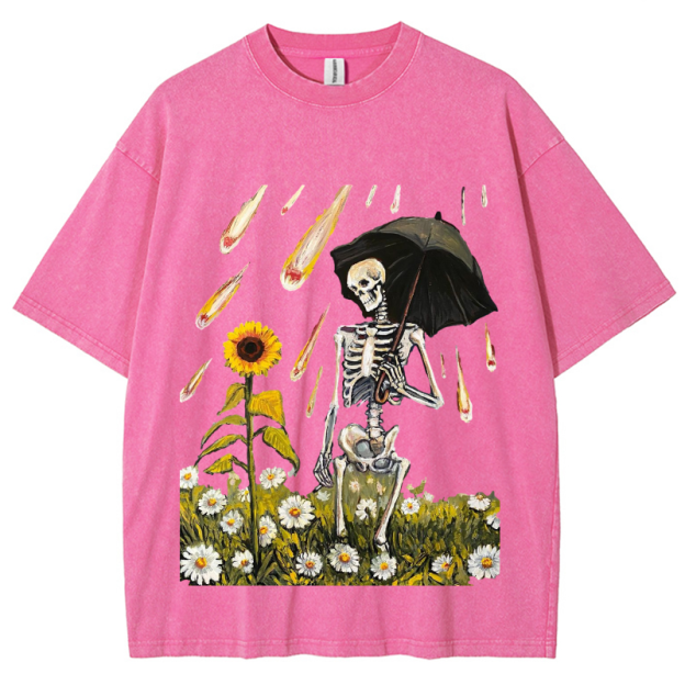Sunflower Skull Unisex Vintage Wash Denim T-Shirts[💥Buy 4 get 5th 50%OFF]