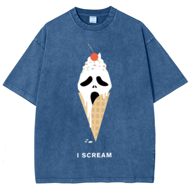 Iscream Unisex Oversized Print Vintage Wash Denim T-Shirt