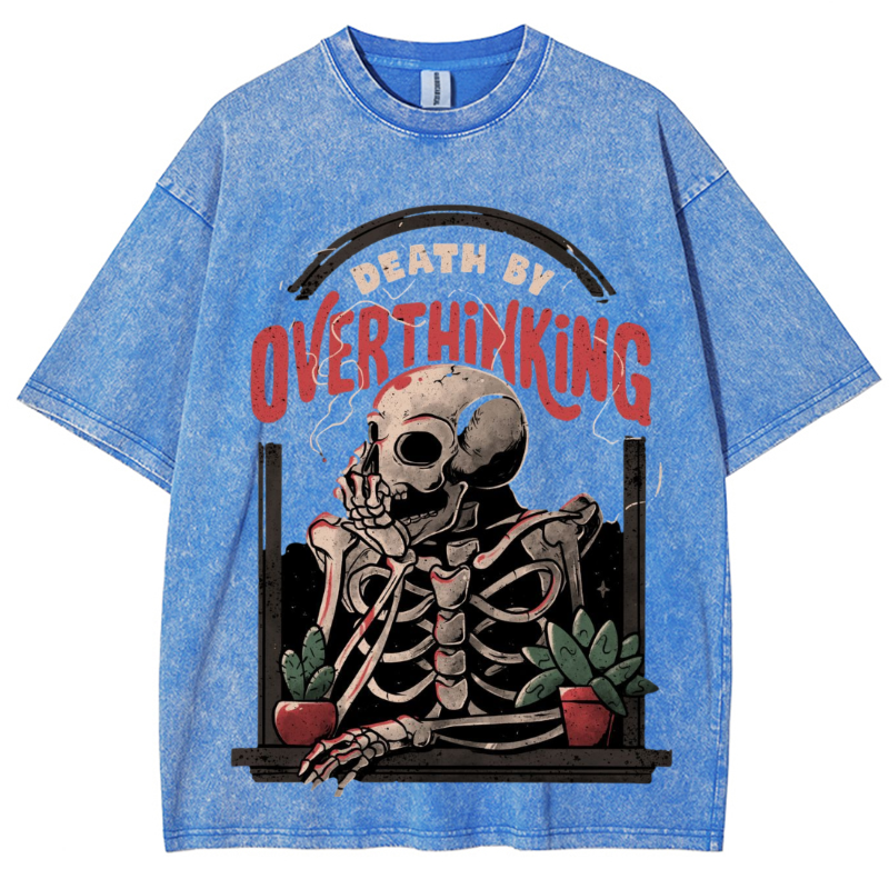 Death Skull Unisex Vintage Solid Wash Denim T-Shirts