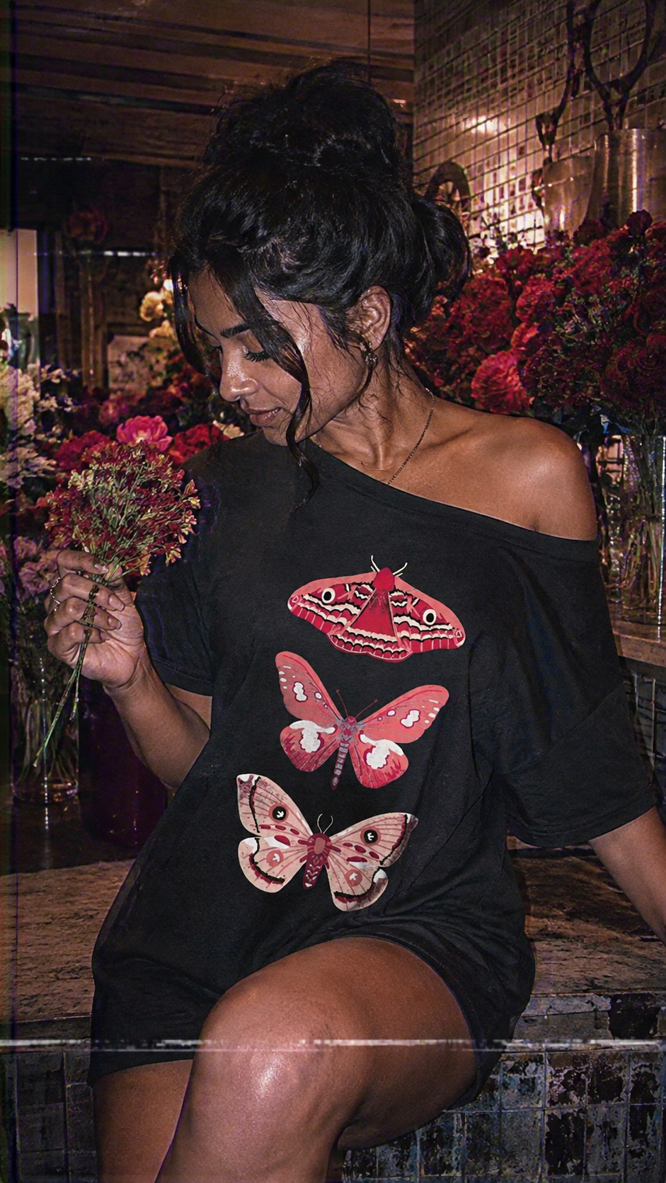 Pink Giant Silk Moth One-Shoulder T-Shirt