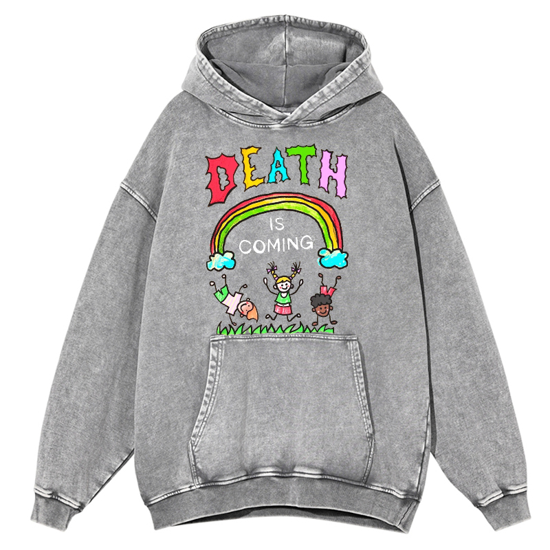 Death Is Coming Unisex Printed Casual Washed Hoodie Sweatshirt-Print-cool