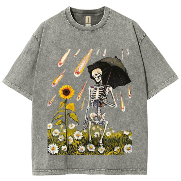 Sunflower Skull Unisex Vintage Wash Denim T-Shirts[💥Buy 4 get 5th 50%OFF]