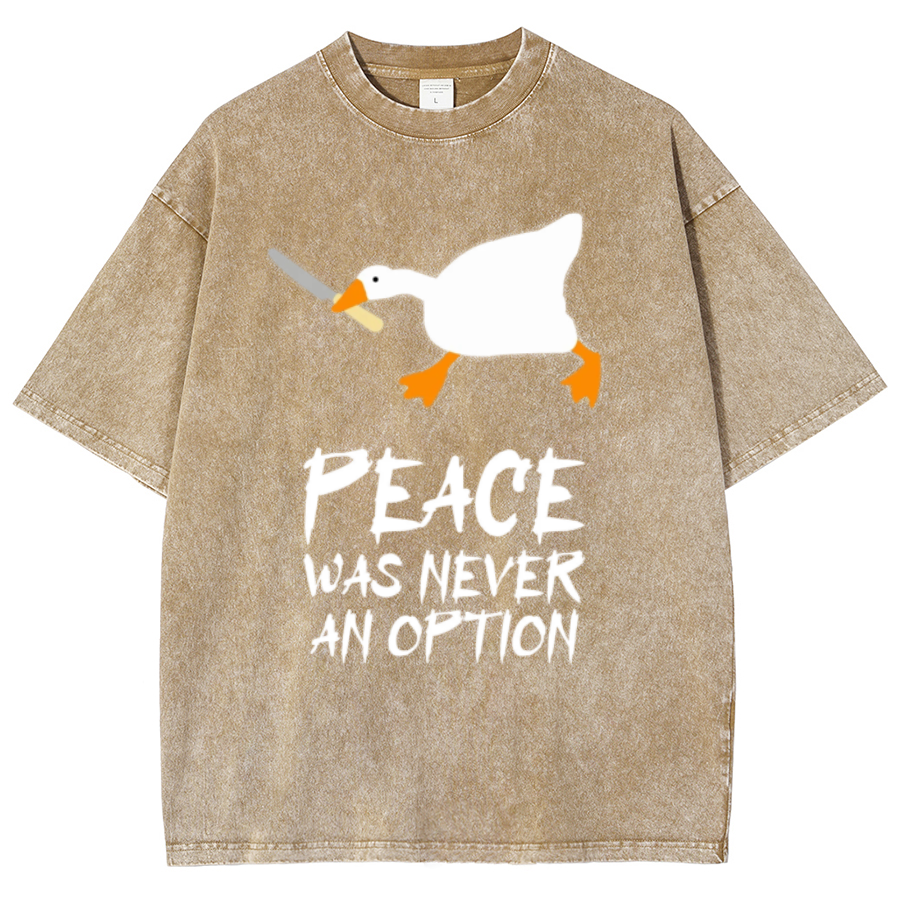 Peace Unisex Oversized Print Vintage Wash Denim T-Shirt-Print-cool