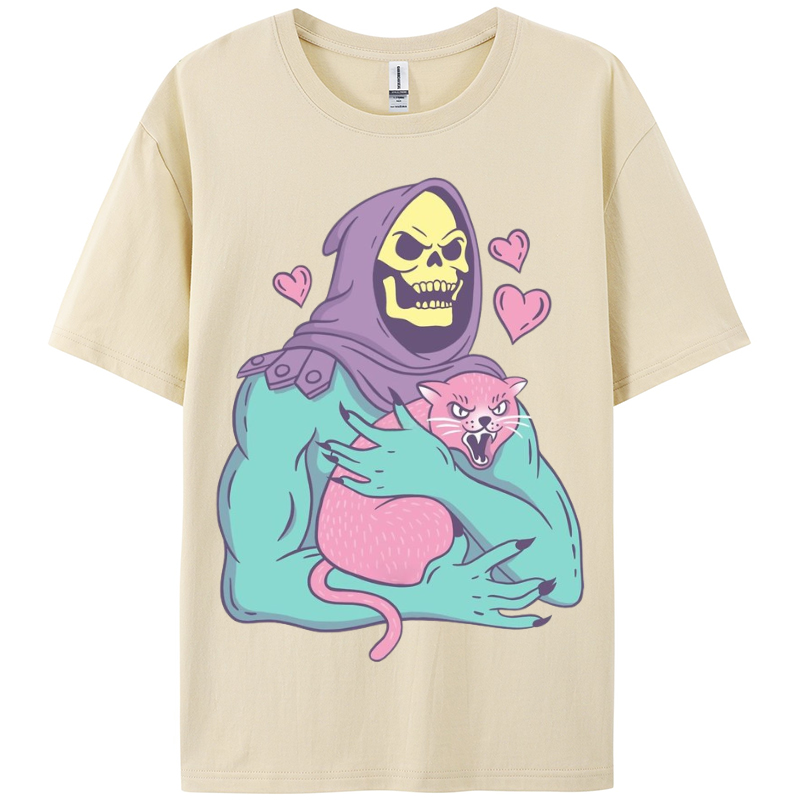 Funny Skull Cat Women Round Neck Casual Short Sleeve T-Shirt