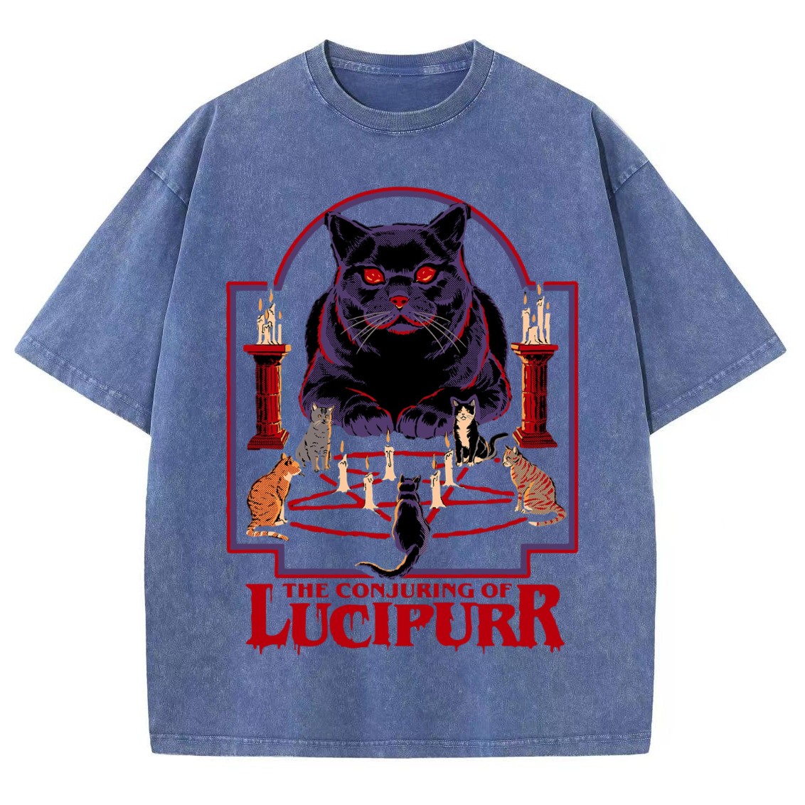 The Conjuring Of Lucipurr Unisex Vintage Solid Wash Denim T-Shirts-Print-cool