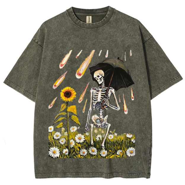 Sunflower Skull Unisex Vintage Wash Denim T-Shirts[💥Buy 4 get 5th 50%OFF]