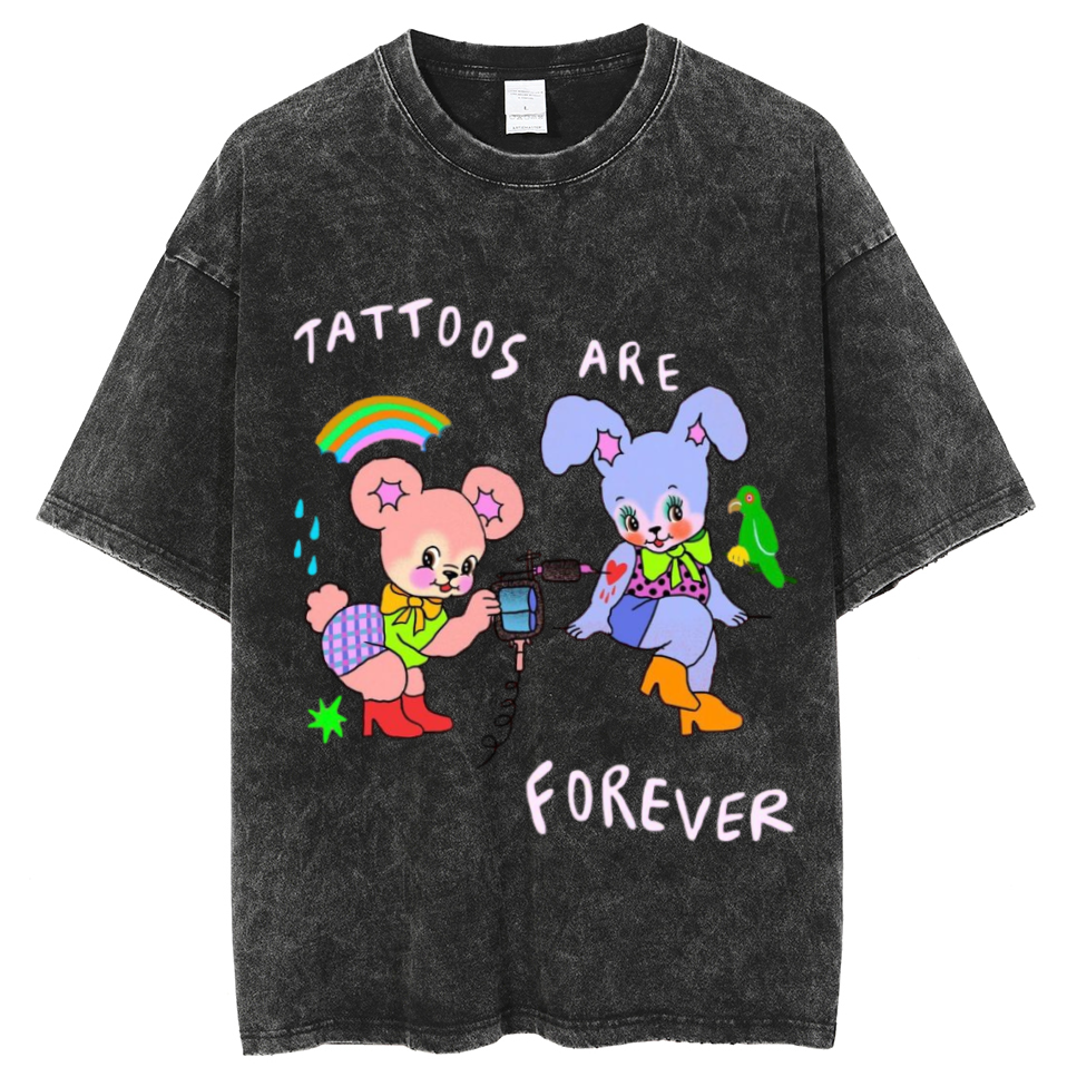 Tattoos Are Forever Unisex Oversized Print Vintage Wash Denim T-Shirt