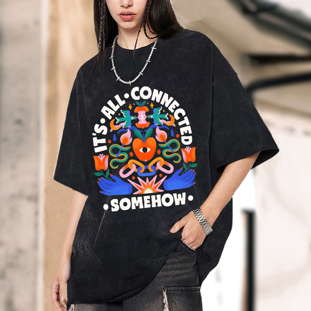 Somehow Unisex Oversized Print Vintage Wash Denim T-Shirt