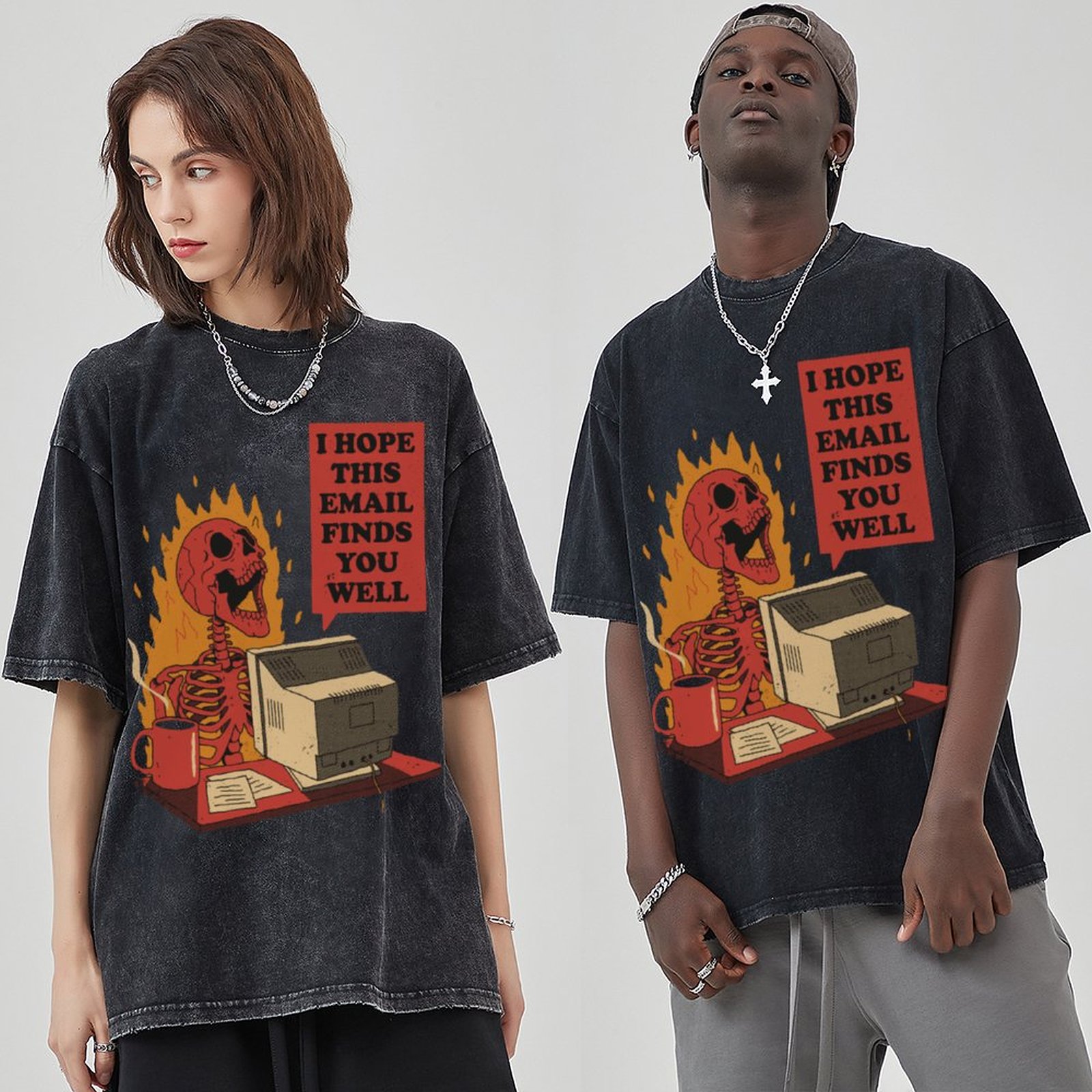 I Hope You Got Mail Unisex Vintage Solid Wash Denim T-Shirts