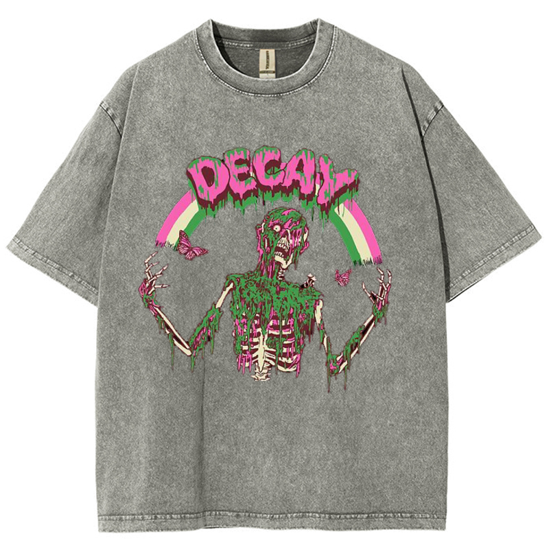 Decay Unisex Vintage Solid Wash Denim T-Shirts-Print-cool