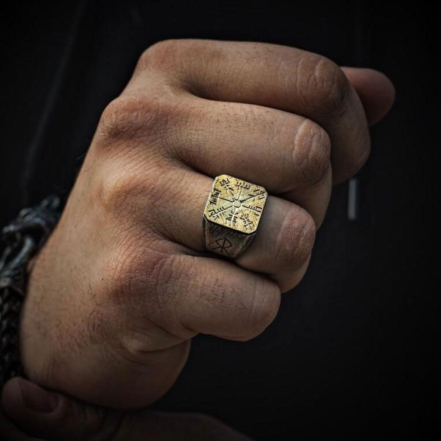 925 Silver Handmade Vegvisir Runic Ring