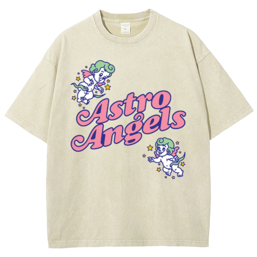 Astro Angels Unisex Oversized Print Vintage Wash Denim T-Shirt
