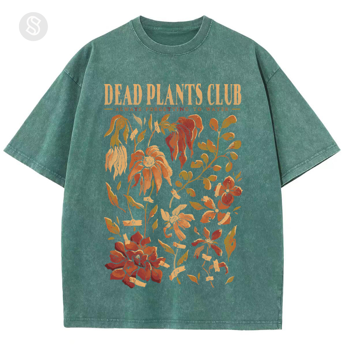 Dead Plants Club Unisex Printed Retro Washed Short Sleeved T-Shirt-Print-cool