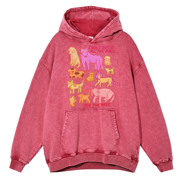 Shout Out To All The Dogs Unisex Printed Casual Washed Hoodie Sweatshirt