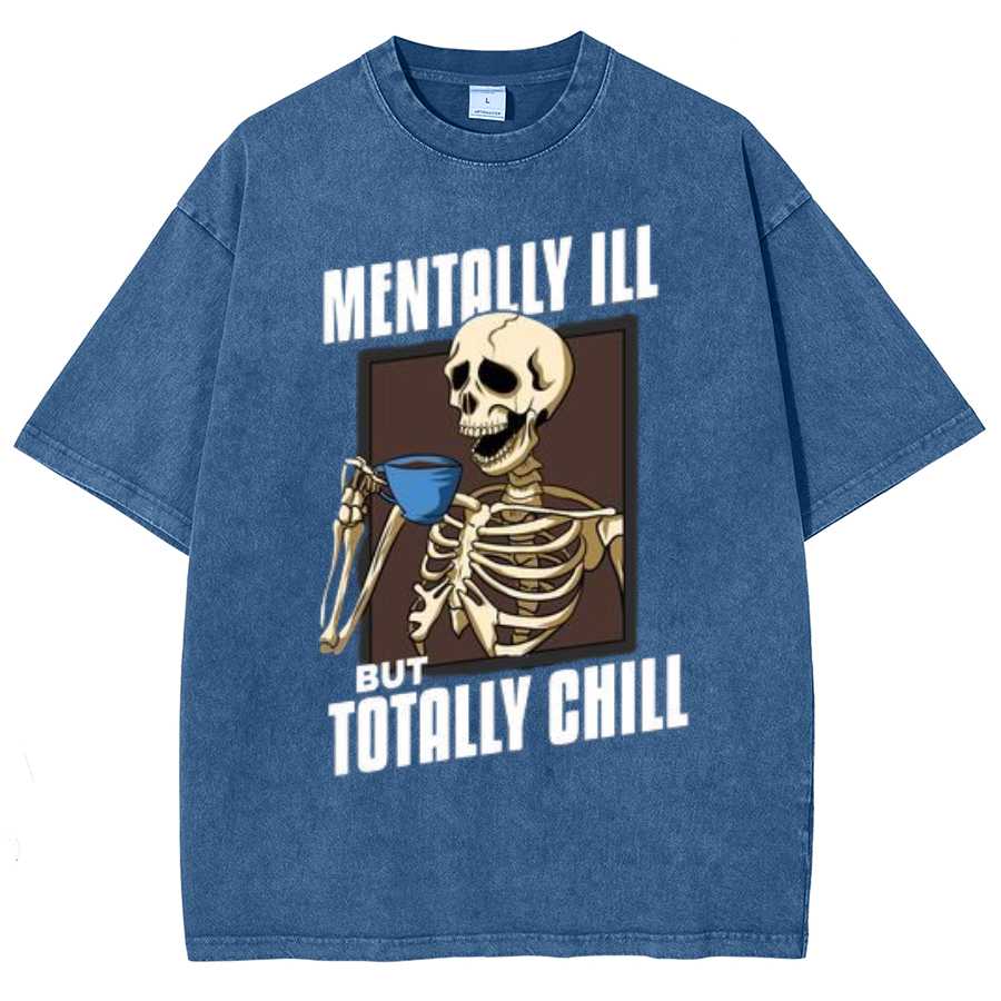 Totally Chill Unisex Oversized Print Vintage Wash Denim T-Shirt-Print-cool