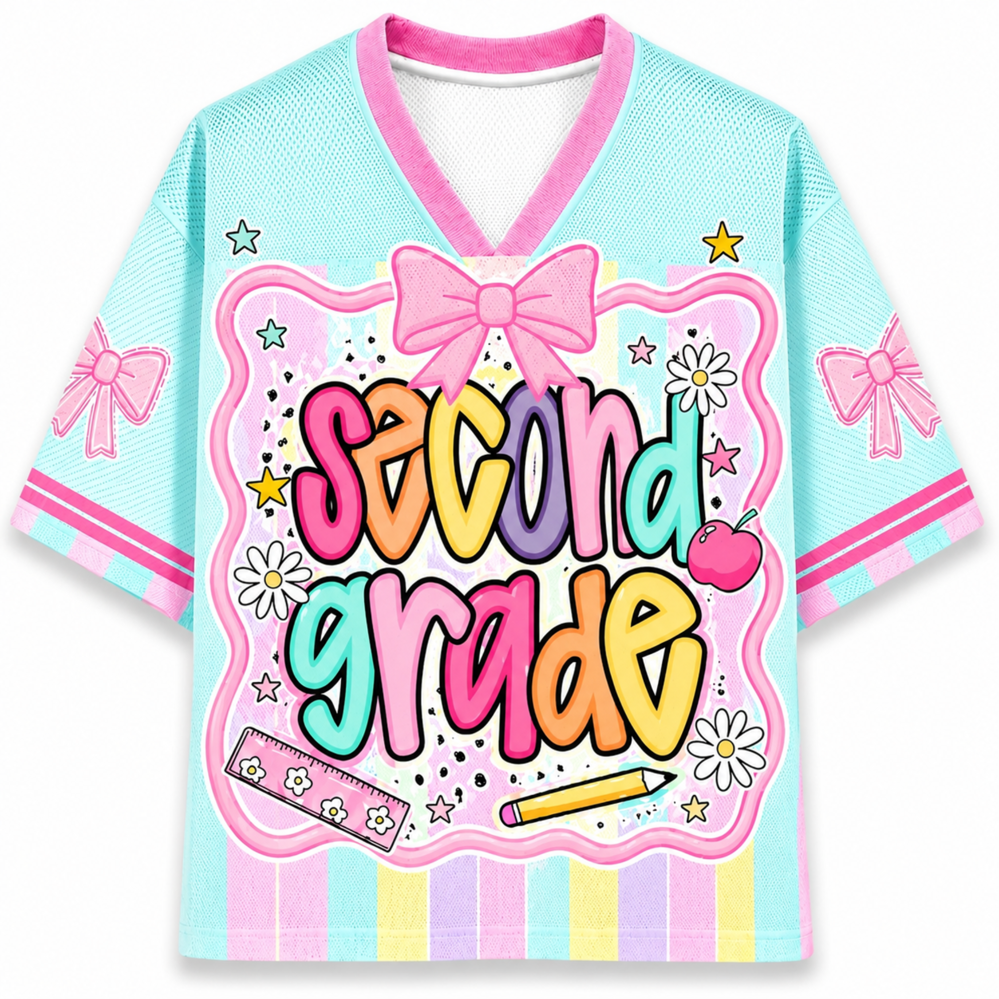 Chaotic Club Preppy Back To School Pink Mix Blue Striped Mesh Jersey