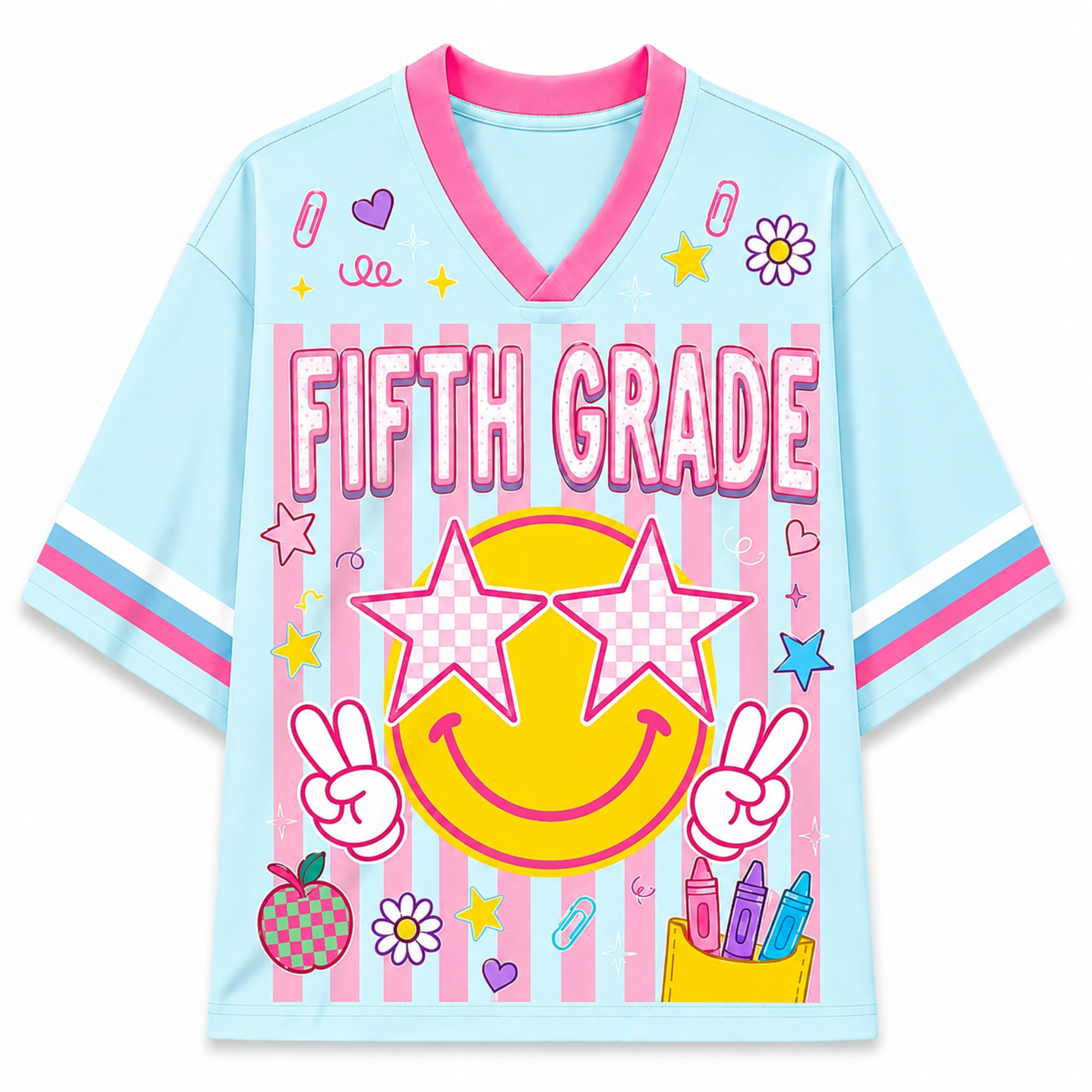 Chaotic Club Striped Checkered Back To School Smile  Mesh Jersey