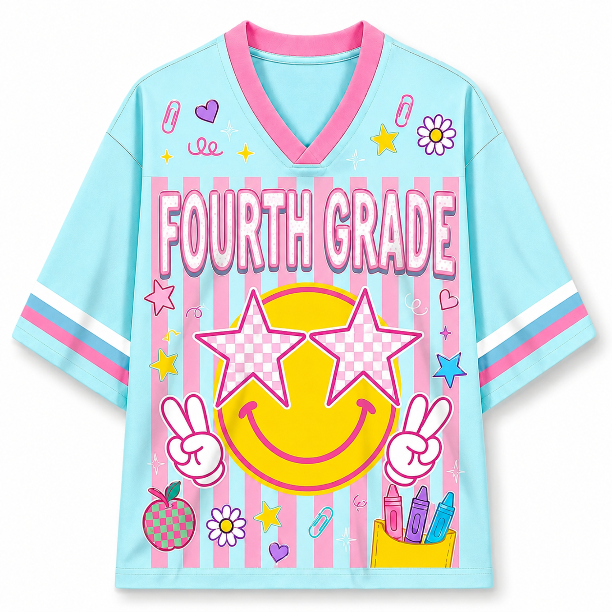 Chaotic Club Striped Checkered Back To School Smile  Mesh Jersey